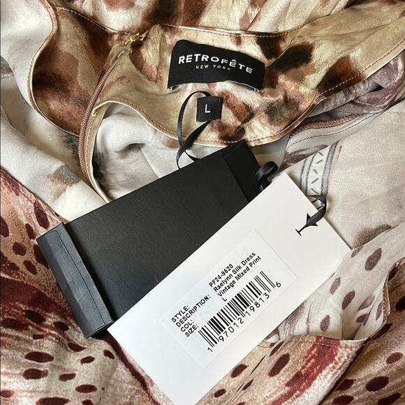 Retrofete Raelynn Silk Ruffle Tiered Vintage Mixed Animal Print Maxi Dress Sz L - Picture 8 of 9